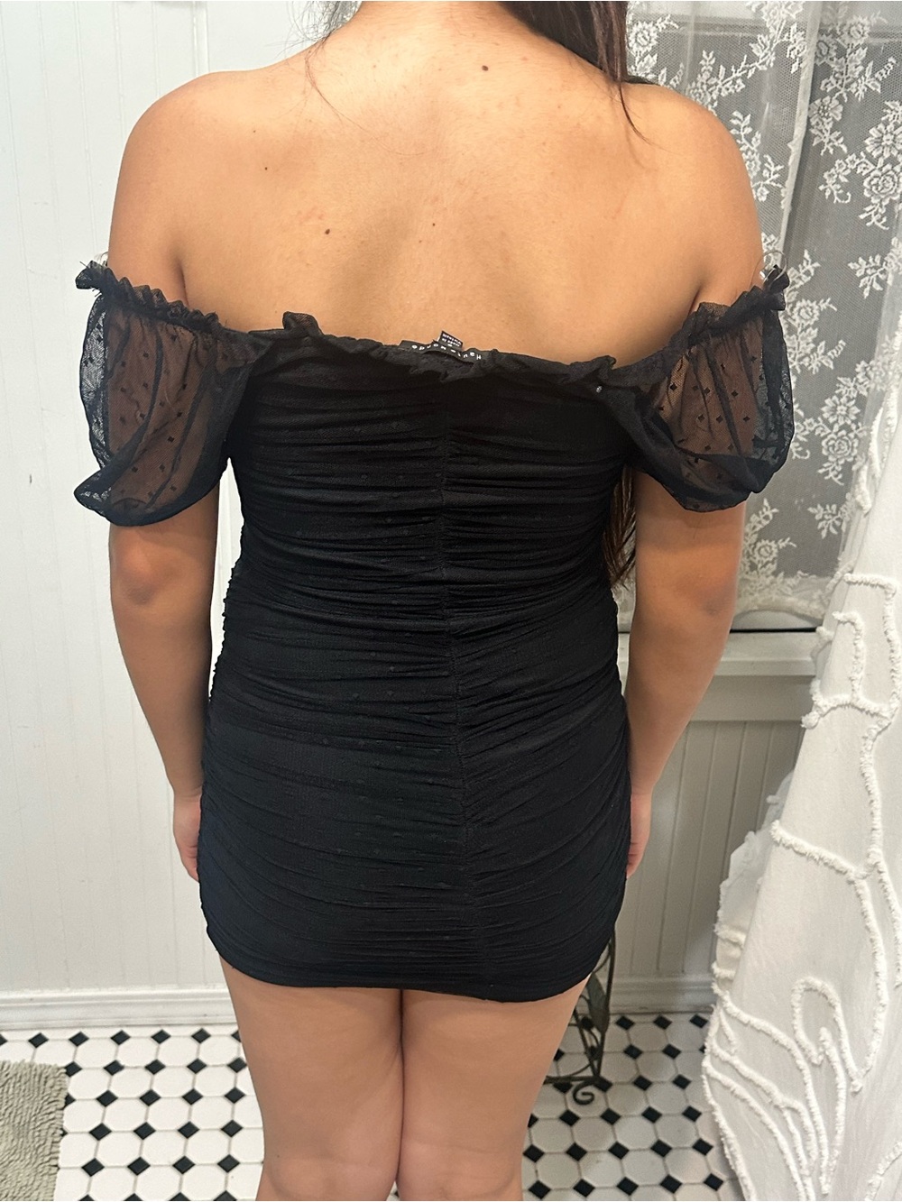 Haute Monde Black Off-Shoulder Ruched Mini Dress